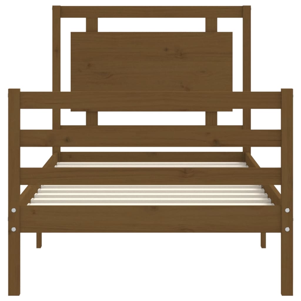 mézbarna tömör fa ágykeret fejtámlával 100 x 200 cm