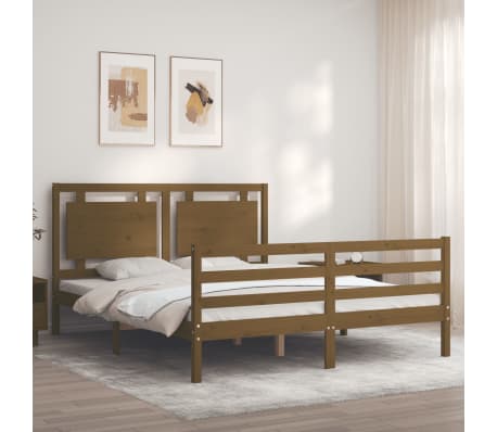 vidaXL Lovos rėmas su galvūgaliu, rudas, medienos masyvas, didelis