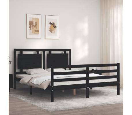 vidaXL Lovos rėmas su galvūgaliu, juodas, medienos masyvas, didelis