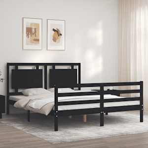 vidaXL Lovos rėmas su galvūgaliu, juodas, medienos masyvas, didelis