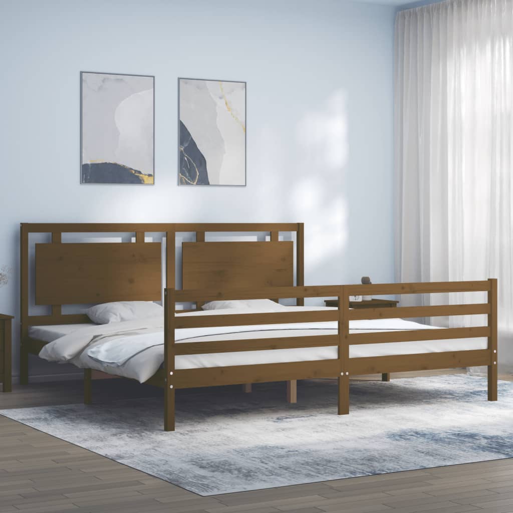 vida XL Massivholzbett mit Kopfteil Honigbraun 6FT Super King