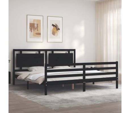 vidaXL Lovos rėmas su galvūgaliu, juodas, mediena, itin didelis