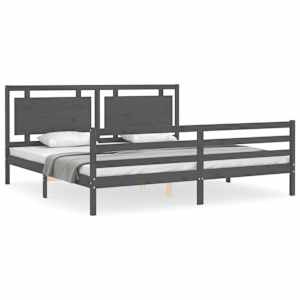 Rám postele s čelem šedý 200 x 200 cm masivní dřevo - obrázek 2