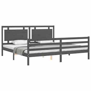 Rám postele s čelem šedý 200 x 200 cm masivní dřevo - obrázek 3