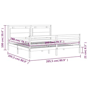 Rám postele s čelem šedý 200 x 200 cm masivní dřevo - obrázek 12