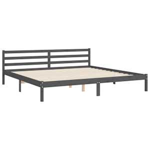 Rám postele s čelem šedý 200 x 200 cm masivní dřevo - obrázek 8