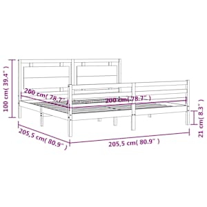 Rám postele s čelem černý 200 x 200 cm masivní dřevo - obrázek 12