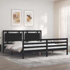 Rám postele s čelem černý 200 x 200 cm masivní dřevo - obrázek 4