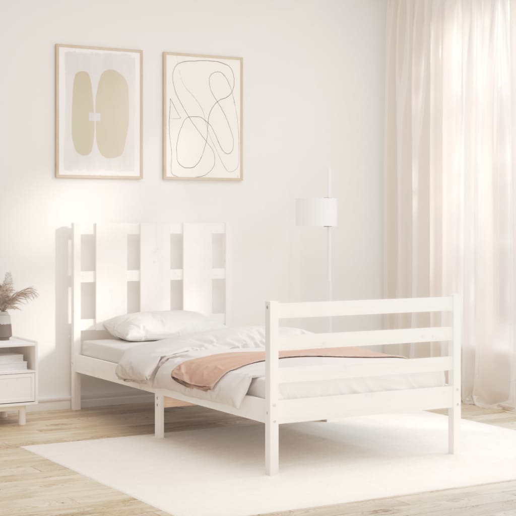 vidaXL Bedframe met hoofdbord massief hout wit afbeelding