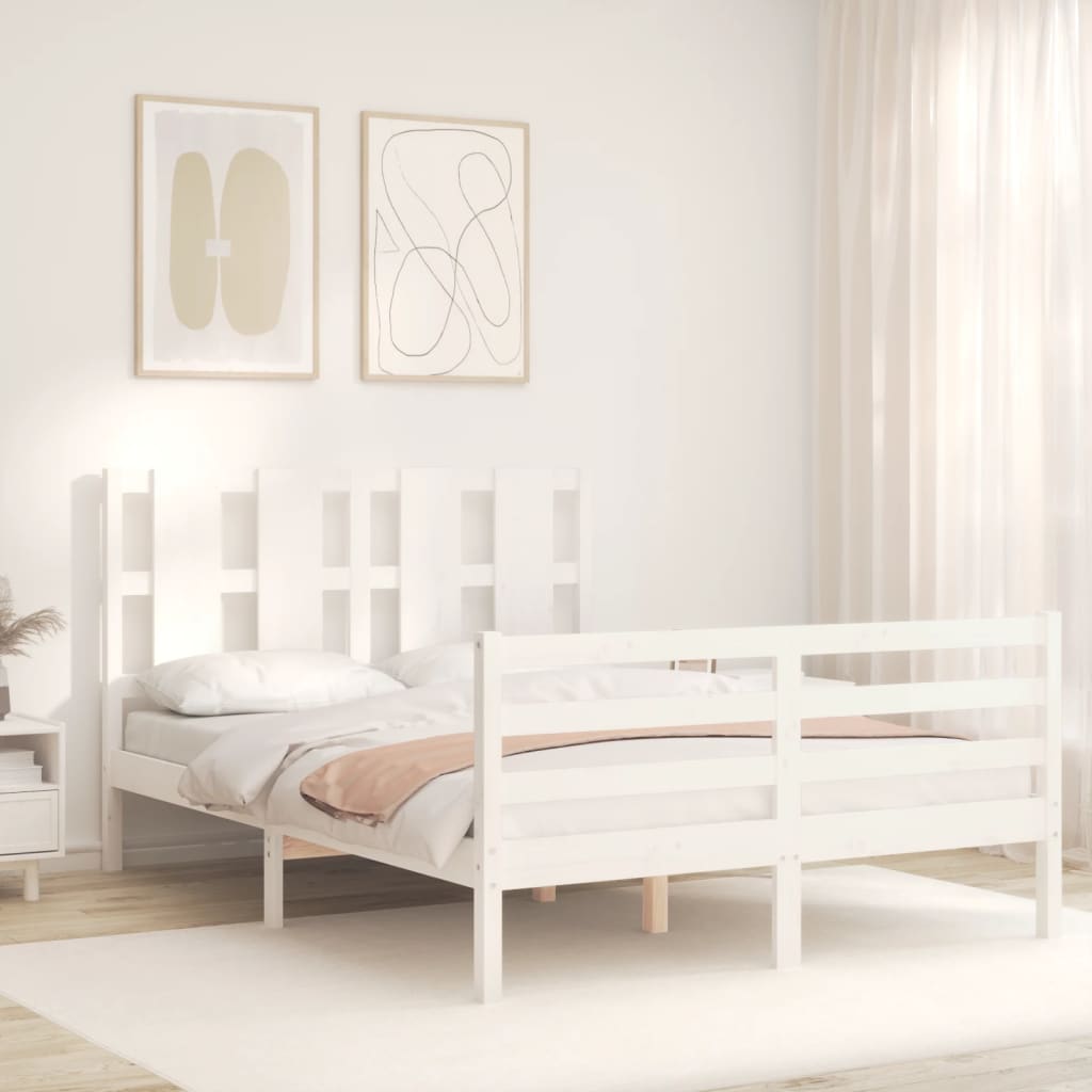 vidaXL Bedframe met hoofdbord massief hout wit afbeelding