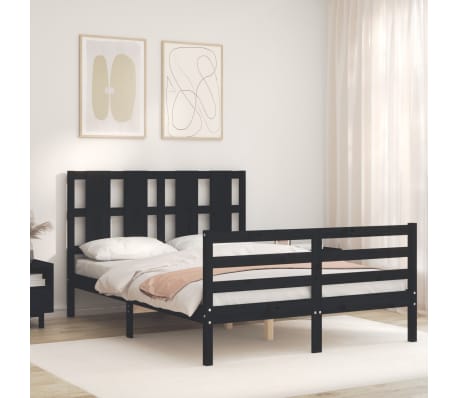 vidaXL Lovos rėmas su galvūgaliu, juodas, medienos masyvas, dvivietis