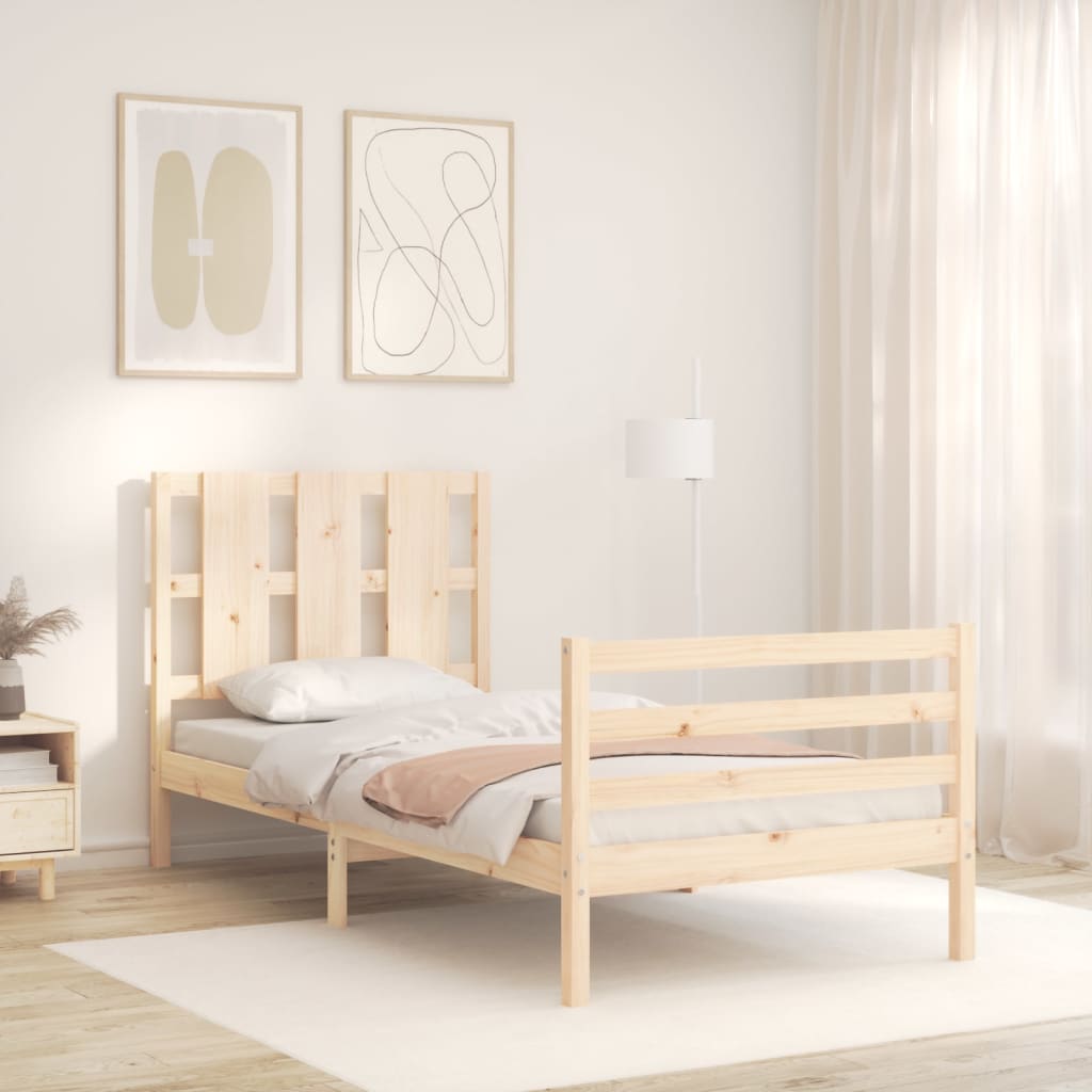 vidaXL Bedframe met hoofdbord massief hout 100x200 cm afbeelding