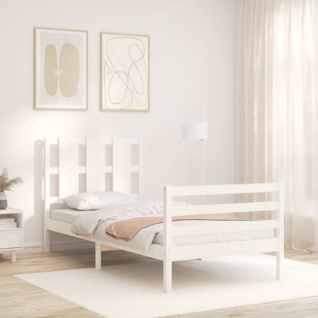 vidaXL Bedframe met hoofdbord massief hout wit 100x200 cm afbeelding