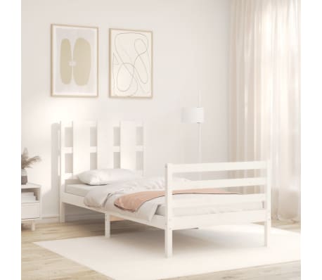 vidaXL Bedframe met hoofdbord massief hout wit 100x200 cm