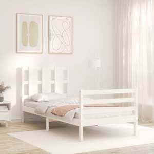 vidaXL Bedframe met hoofdbord massief hout wit 100x200 cm