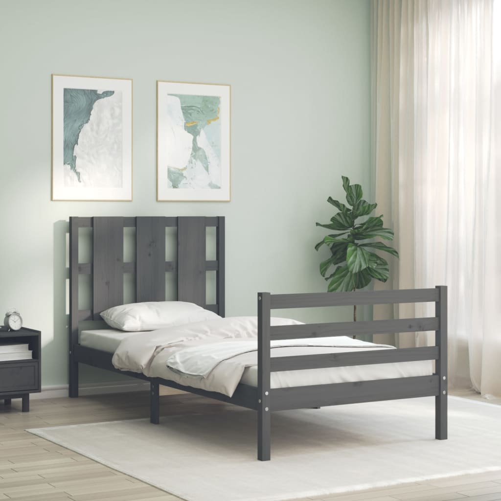 Okvir za krevet s uzglavljem sivi 100x200 cm od masivnog drva