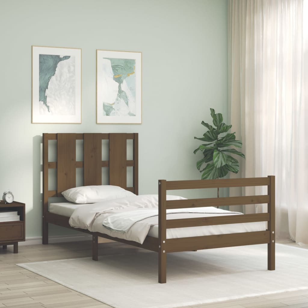 vidaXL Cadru de pat cu tăblie, maro miere, 100x200 cm, lemn masiv