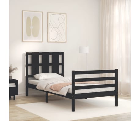 vidaXL Lovos rėmas su galvūgaliu, juodas, 100x200cm, medienos masyvas