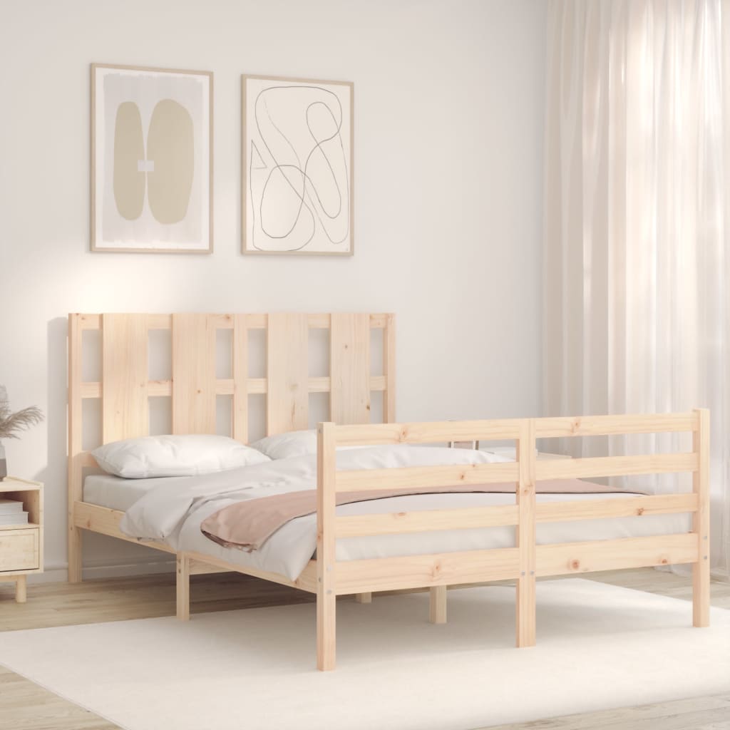 vidaXL Bedframe met hoofdbord massief hout 140x200 cm afbeelding