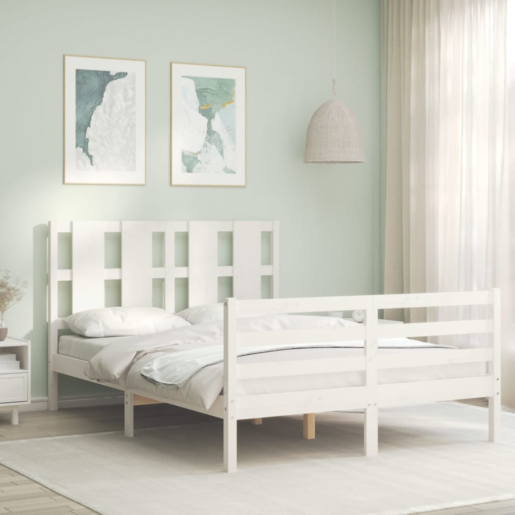 vida XL Massivholzbett mit Kopfteil Weiß 140x 200 cm