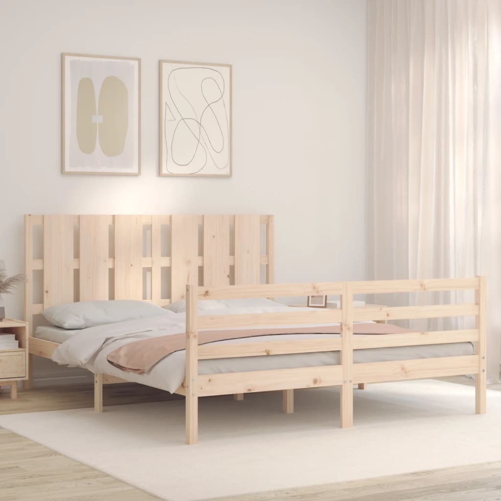 vidaXL Bedframe met hoofdbord massief hout afbeelding
