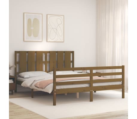 vidaXL Lovos rėmas su galvūgaliu, rudas, medienos masyvas, didelis