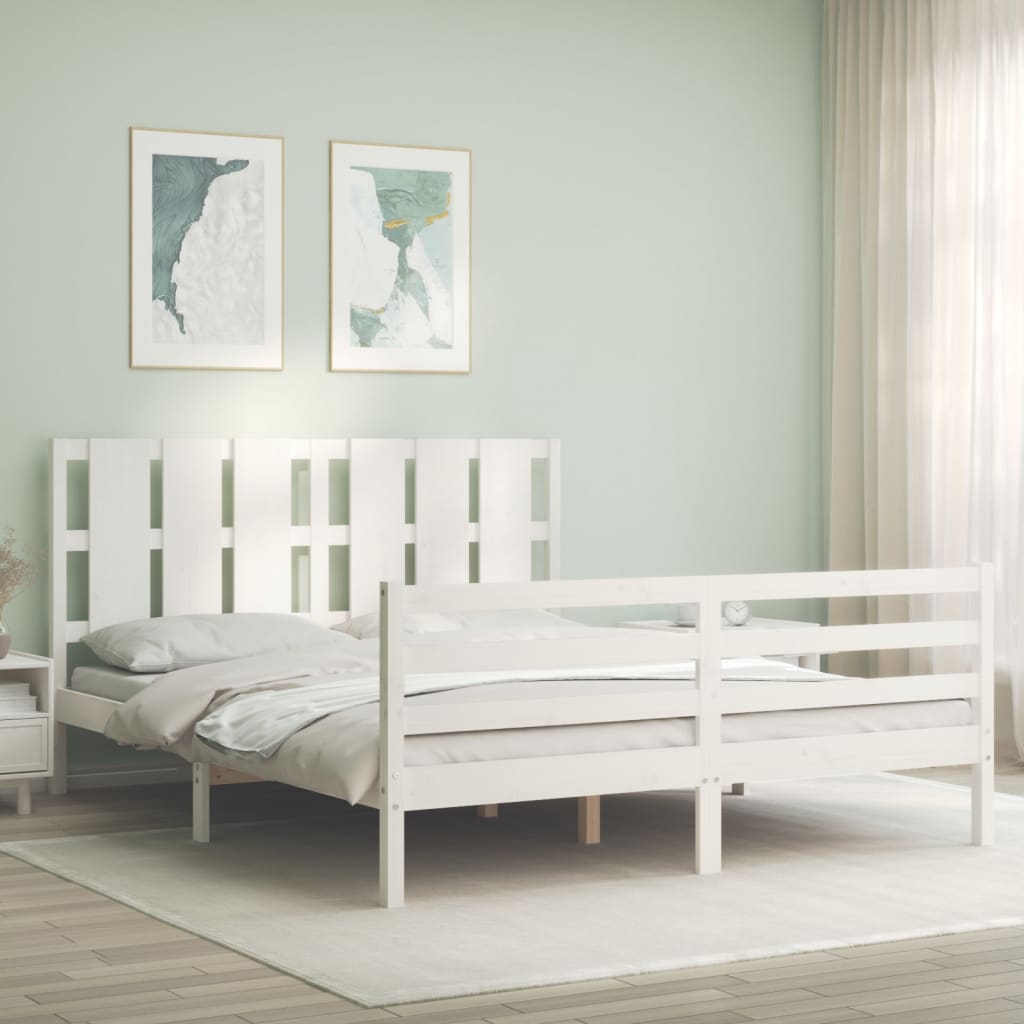 vidaXL Cadru de pat cu tăblie, alb, 160x200 cm, lemn masiv
