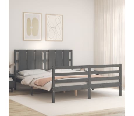 vidaXL Lovos rėmas su galvūgaliu, pilkas, 160x200cm, medienos masyvas