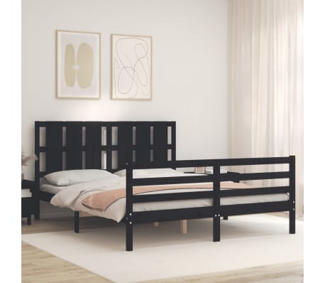 vidaXL Lovos rėmas su galvūgaliu, juodas, 160x200cm, medienos masyvas