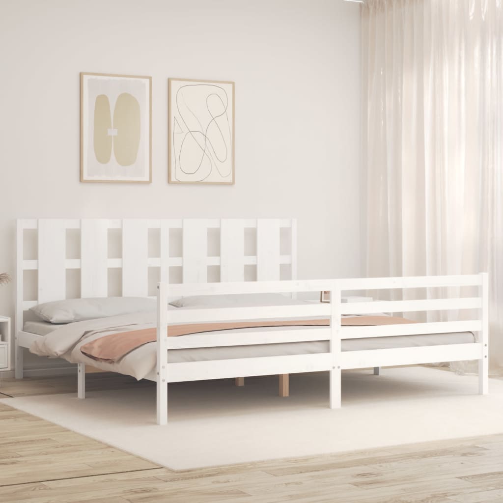 vidaXL Bedframe met hoofdbord massief hout wit afbeelding