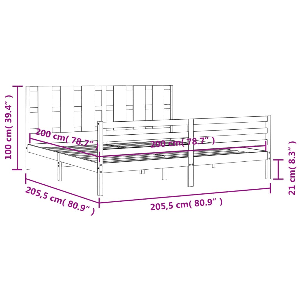 Posteljni okvir z vzglavjem 200x200 cm trden les