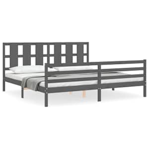 Rám postele s čelem šedý 200 x 200 cm masivní dřevo - obrázek 2