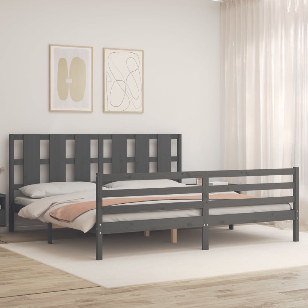 vidaXL Bedframe met hoofdbord massief hout grijs 200x200 cm afbeelding