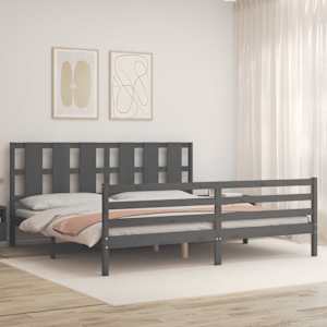 Rám postele s čelem šedý 200 x 200 cm masivní dřevo - obrázek 3