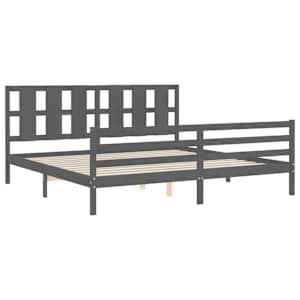 Rám postele s čelem šedý 200 x 200 cm masivní dřevo - obrázek 5