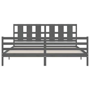 Rám postele s čelem šedý 200 x 200 cm masivní dřevo - obrázek 7