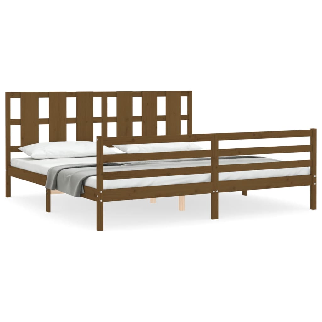 vidaXL Bedframe met hoofdbord massief hout honingbruin 200x200 cm