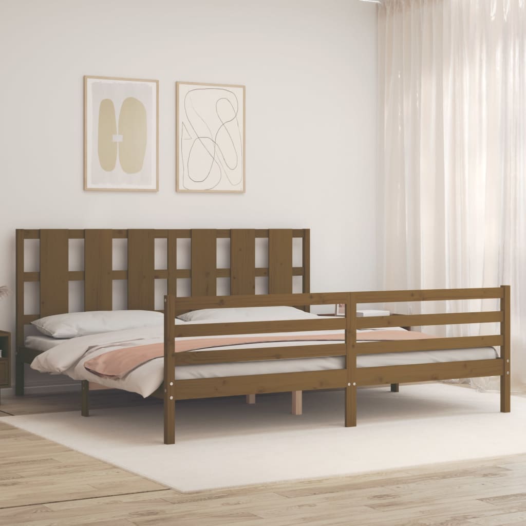 vidaXL Bedframe met hoofdbord massief hout honingbruin 200x200 cm afbeelding