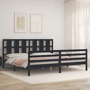 Rám postele s čelem černý 200 x 200 cm masivní dřevo - obrázek 3