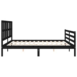Rám postele s čelem černý 200 x 200 cm masivní dřevo - obrázek 6