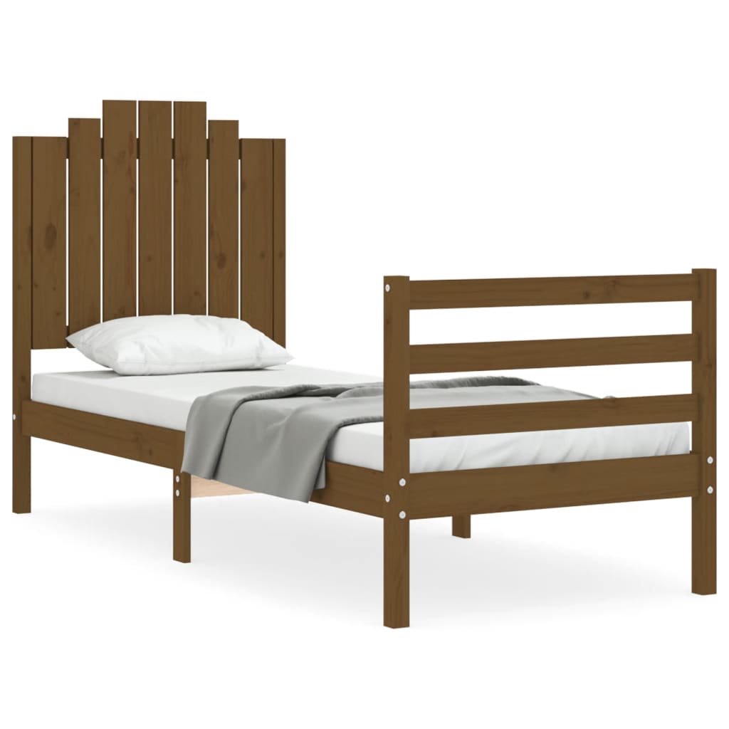 Легло с табла меденокафяво 2FT6 см Small Single дърво масив