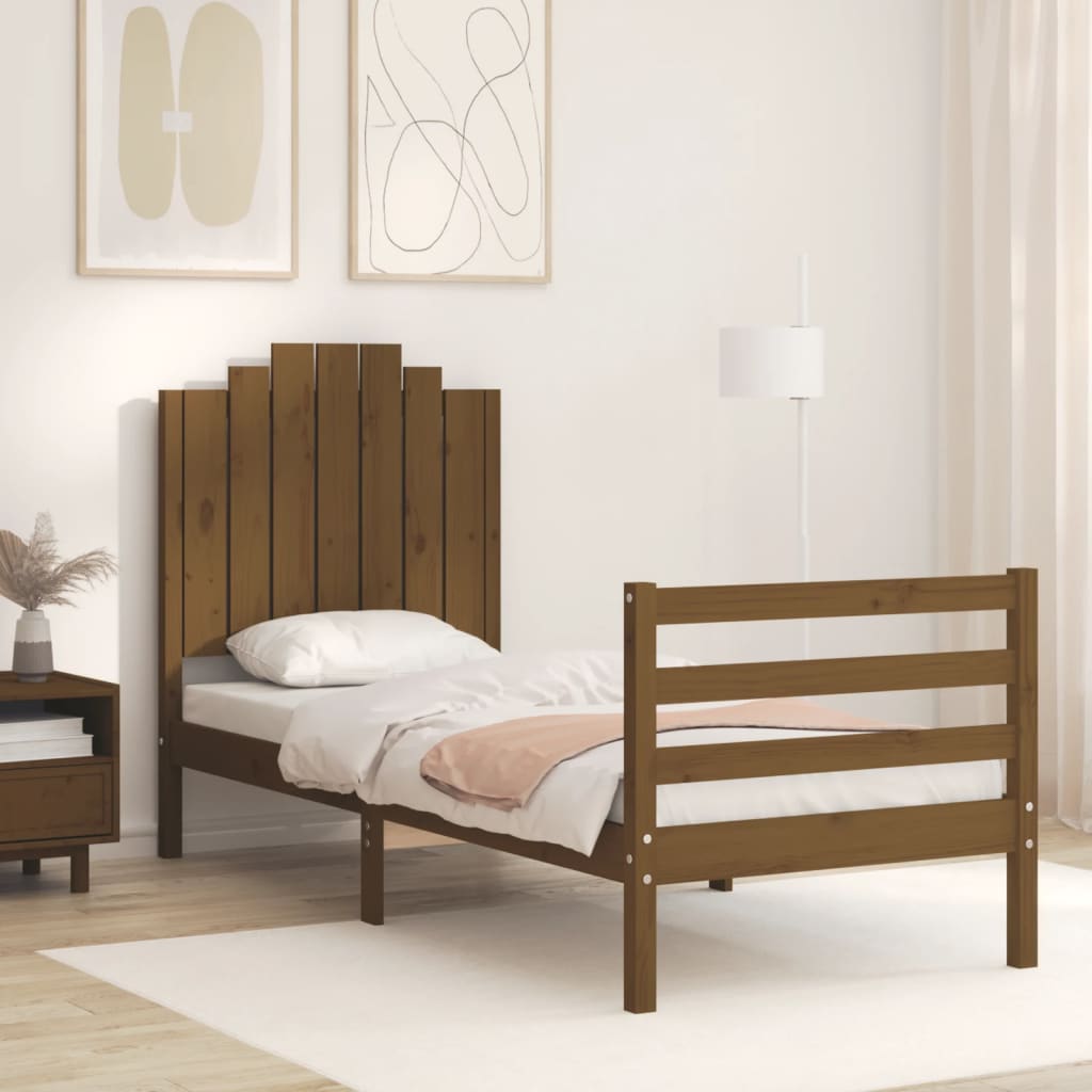 Легло с табла меденокафяво 2FT6 см Small Single дърво масив