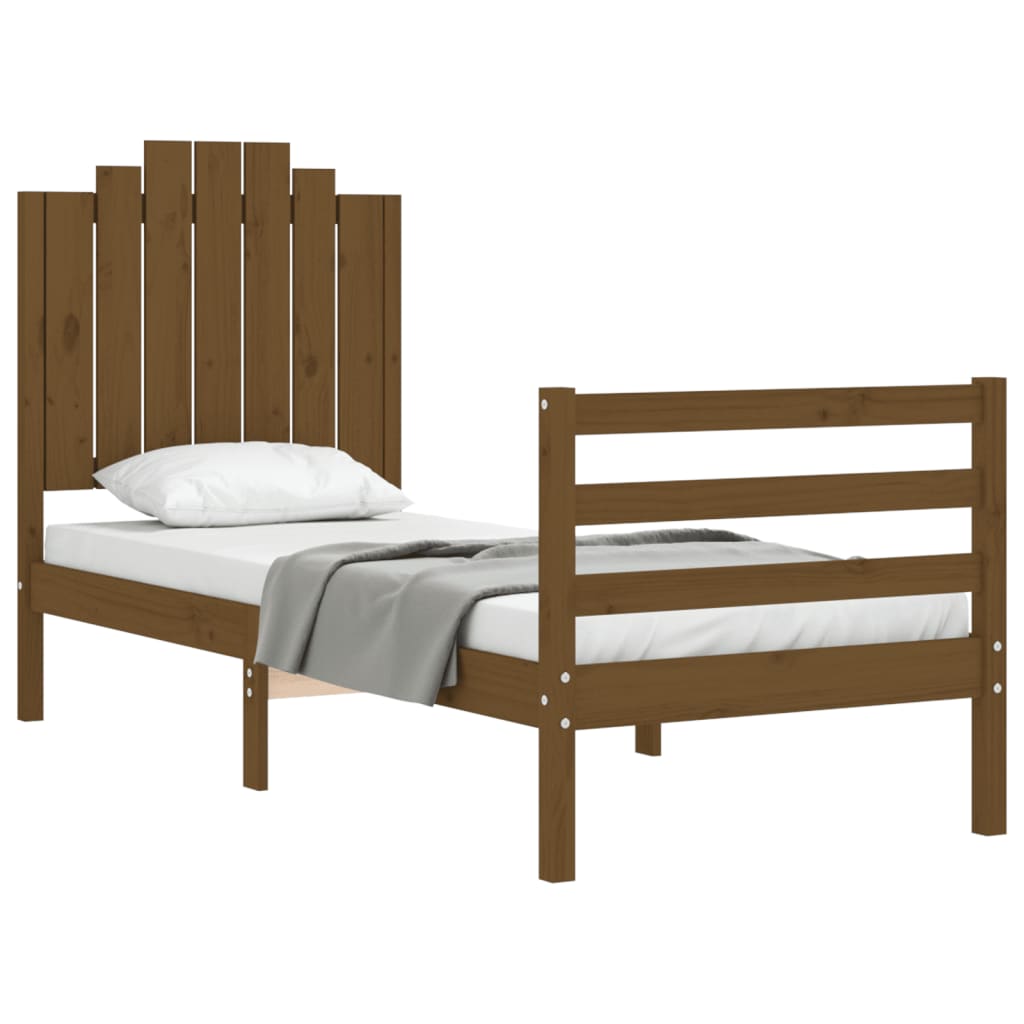 Легло с табла меденокафяво 2FT6 см Small Single дърво масив