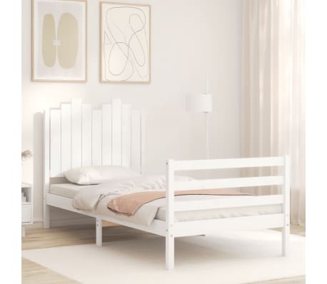 vidaXL Bed Frame without Mattress White Single Solid Wood