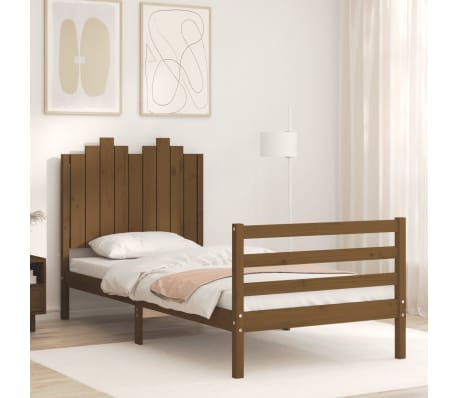 vidaXL Lovos rėmas su galvūgaliu, rudas, medienos masyvas, vienvietis