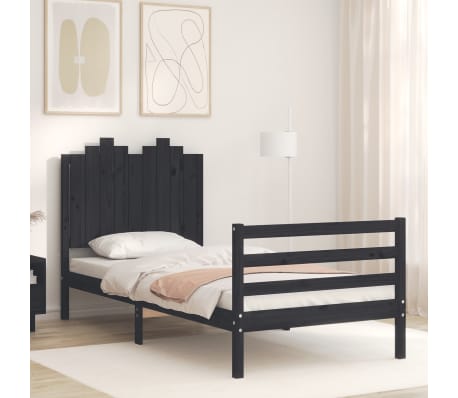vidaXL Lovos rėmas su galvūgaliu, juodas, medienos masyvas, vienvietis