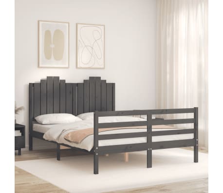 vidaXL Lovos rėmas su galvūgaliu, pilkas, 140x190cm, medienos masyvas