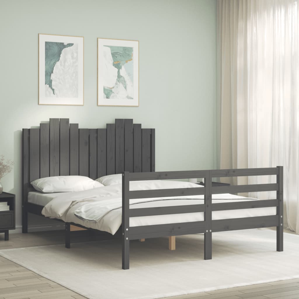 Rám postele s čelem šedý 140 x 190 cm masivní dřevo