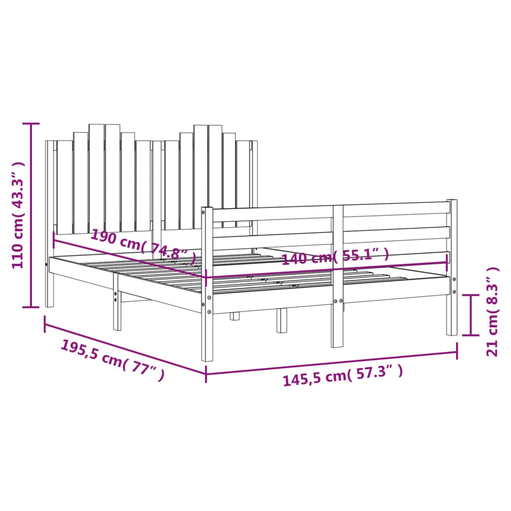 Cadru de pat, maro miere, 140x190 cm, lemn masiv