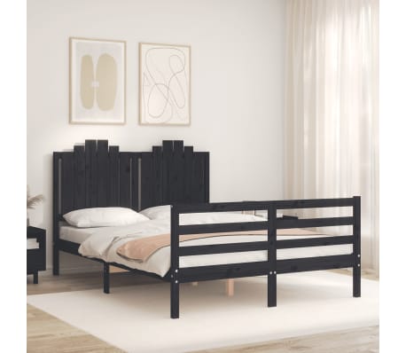 vidaXL Lovos rėmas su galvūgaliu, juodas, 140x190cm, medienos masyvas